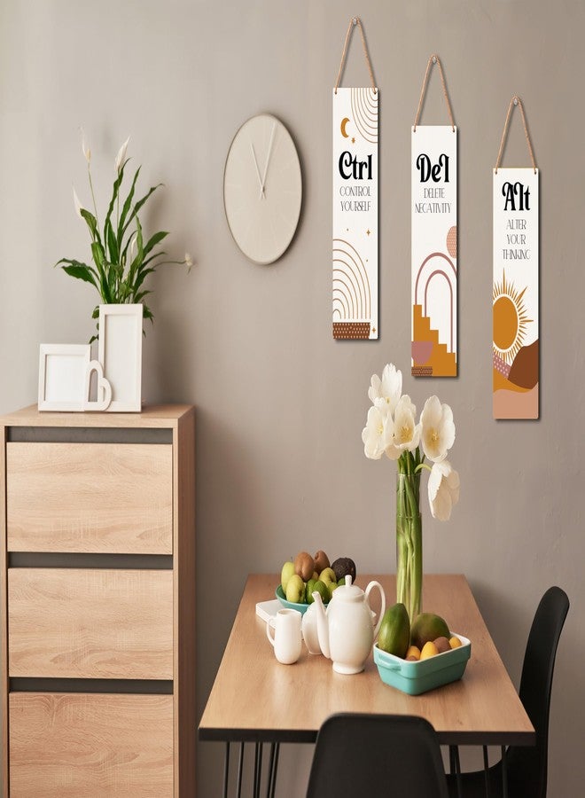 Zmyollo Inspirational Wall Decor Sign, 3 Pieces Ctrl Alt Del Wooden Sign With Rope, Control Yourself Alter Your Thinking Delete Negativity Office Decor, Boho Artwork Gifts For Family Friend -37 - Image 3